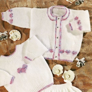 Babies and Toddler Girls Cardigan, Sweater and Skirt with Pretty Heart Motifs, Vintage Knitting Pattern, PDF, Digital Download - C739