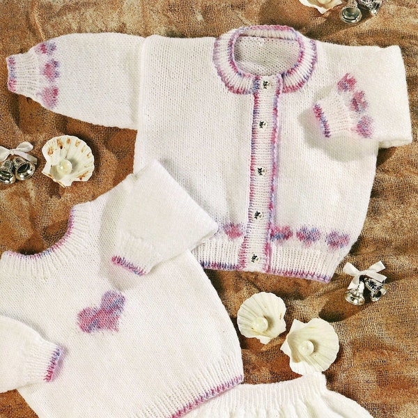 Babies and Toddler Girls Cardigan, Sweater and Skirt with Pretty Heart Motifs, Vintage Knitting Pattern, PDF, Digital Download - C739