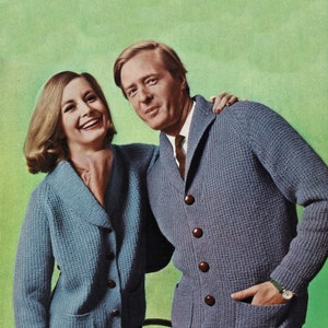 Ladies and Mens "Easy Knit" Textured Cardigan with Shawl Collar, Vintage Knitting Pattern, PDF,  Digital Download - C913