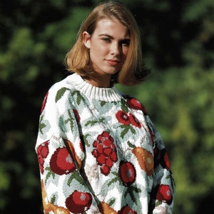 Ladies Gorgeous Summer Fruits Sweater, Vintage Knitting Pattern, PDF, Digital Download - C302