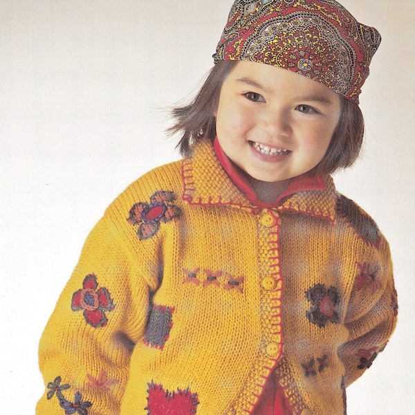 Toddlers and Girls Pretty Bolero Style Cardigan with Swiss Darned Motifs, Vintage Knitting Pattern, PDF, Digital Download - C775