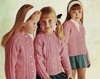 Toddlers and Girls Pretty Lace Panel Cardigans and Sweater, Vintage Knitting Pattern, PDF, Digital Download - C803
