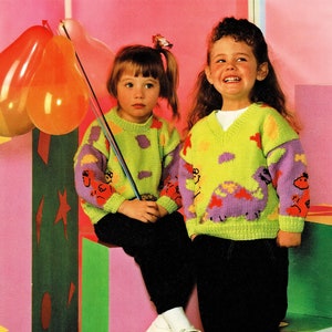 Toddlers and Girls Super Cute Dinosaur Sweater with Round or V Neck, Vintage Knitting Pattern, PDF, Digital Download - B364