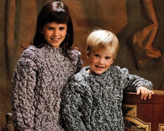 Graziosa tunica e maglione Aran con scollo rotondo per neonati e bambini, modello vintage per maglieria, PDF, download digitale - A355