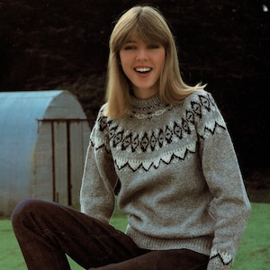 Ladies Nordic Style Sweater with Traditional Fair Isle Yoke, Vintage Knitting Pattern, PDF, Digital Download - A320