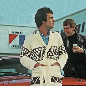 Mens Classic Starsky & Hutch Style Fair Isle Belted Jacket, Vintage Knitting Pattern,  PDF, Digital Download - A301