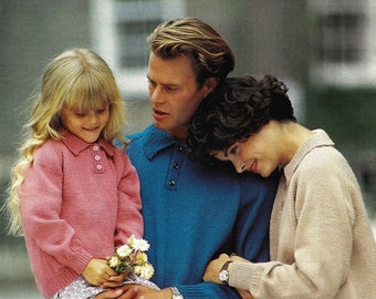 Classic Family "Easy Knit" Shirt Style Sweater with Raglan Sleeves, Vintage Knitting Pattern, PDF, Digital Download - B686