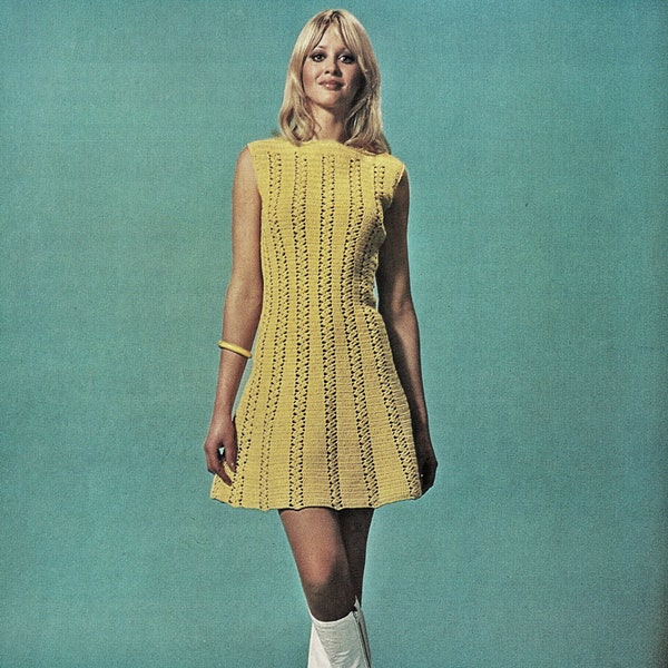 Ladies Crochet Flared Sleeveless Mini Dress, Vintage Crochet Pattern, PDF, Digital Download - A417