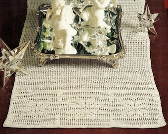 Lovely Snowflake Pattern Filet Crochet Table Runner, Vintage Crochet Pattern, PDF, Digital Download - B710