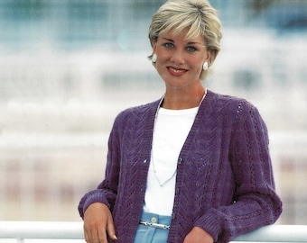 Ladies Pretty V-Neck Cardigan and Waistcoat with Decorative Center Front Panels, Vintage Knitting Pattern, PDF, Digital Download - B456