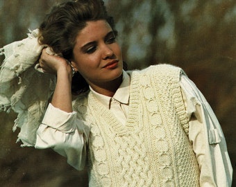 Ladies Great Aran Look V-Neck Vest, Vintage Knitting Pattern, PDF, Digital Download - C451