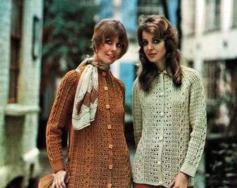 Cárdigan y abrigo de ganchillo Lovely Aran Look para mujer, patrón de ganchillo vintage, PDF, descarga digital - C986