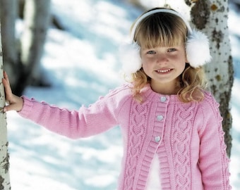 Toddlers and Girls Pretty Aran Style Cardigan with Round Neck and Raglan Sleeves, Vintage Knitting Pattern, PDF, Digital Download - B626