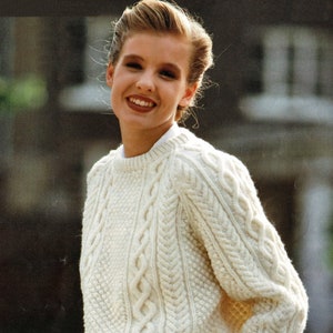 Ladies Classic Aran Sweater with Crew Neck and Raglan Sleeves, Vintage Knitting Pattern, PDF, Digital Download - A385