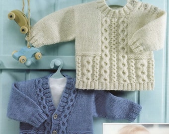 Babies, Toddlers and Childrens Cable Pattern Jacket, V-Neck Cardigan and Sweater, Vintage Knitting Pattern, PDF, Digital Download - B502