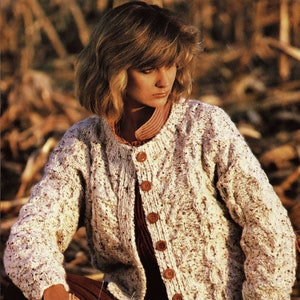 Ladies Lovely Bulky Knit Cable Patterned Cardigan with Round Neck, Vintage Knitting Pattern, PDF, Digital Download - C224