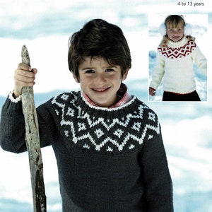 Childrens "Easy Knit" Nordic Style Fair Isle Sweater with Round Neck or Polo Collar, Vintage Knitting Pattern, PDF, Digital Download - C752