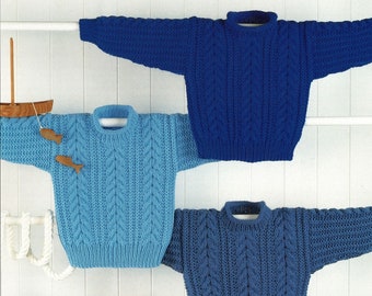 Toddlers and Childrens &quot;Easy Knit&quot; Aran Sweater, Vintage Knitting Pattern, PDF, Digital Download - A412