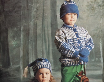 Peuters en kinderen Scandinavische sneeuwvlok trui, vest, mutsen en wanten, vintage breipatroon, PDF, digitale download - A892