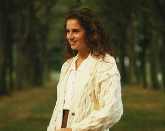 Ladies Lovely Easy Fit Long Line V-Neck Jacket with All Over Cables, Vintage Knitting Pattern, PDF, Digital Download - B344