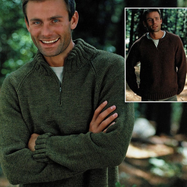 Mens "Easy Knit" Casual Zip Neck Sweater with Stand Up Collar or Round Neck, Vintage Knitting Pattern, PDF, Digital Download - C935