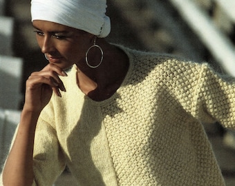 Ladies Drop Shoulder Sweater with 3/4 Sleeves, Vintage Knitting Pattern, PDF, Digital Download - C417