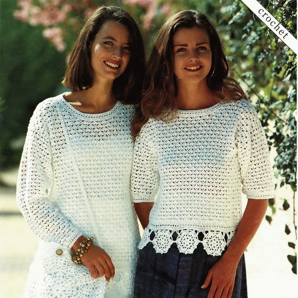 Damen Häkelsommerpullover in Zwei Längen mit Passender Tasche, Vintage Häkelmuster, PDF, Digital Download - B936