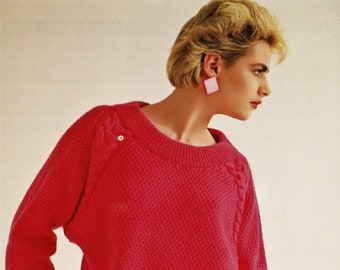 Ladies Fabulous Double Moss Sweater with Cabled Raglans, Vintage Knitting Pattern, PDF, Digital Download - C514