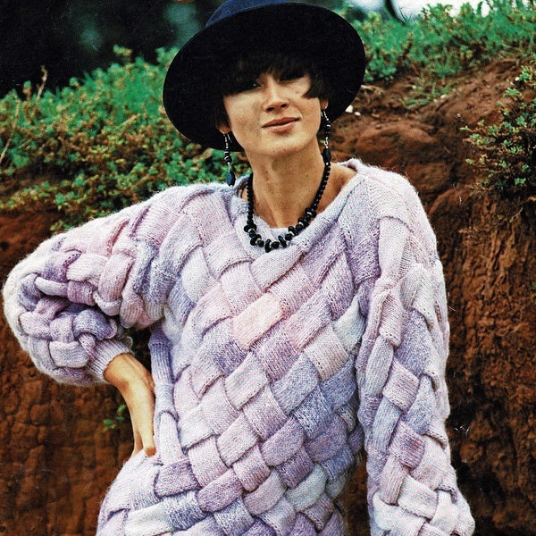 Ladies Stylish Entrelac Sweater, Vintage Knitting Pattern, PDF, Digital Download - A641