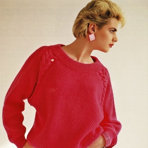 Ladies Fabulous Double Moss Sweater with Cabled Raglans, Vintage Knitting Pattern, PDF, Digital Download - C514