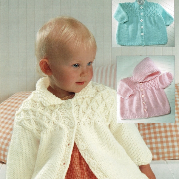 Veste en tricot épais pour bébés, tout-petits et filles avec capuche ou col en option, modèle de tricot vintage, PDF, téléchargement numérique - A542