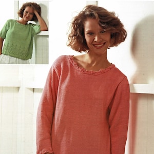 Ladies Long Sleeve Aran Tunic and Short Sleeve Top, Vintage Knitting Pattern, PDF, Digital Download - C794