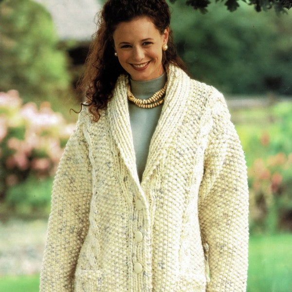 Ladies Great Super Bulky Moss Stitch Jacket with Cables and Shawl Collar, Vintage Knitting Pattern, PDF, Digital Download - B757