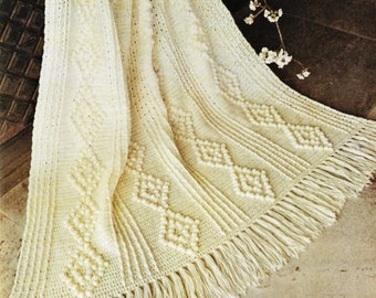 Beautiful Aran Look Crochet Afghan with Diamond Pattern, Vintage Crochet Pattern, PDF, Digital Download - C543
