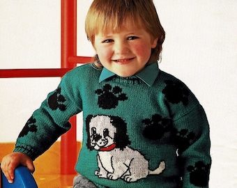 Toddlers and Childrens Cute "Puppy Dog" Sweater, Vintage Knitting Pattern, PDF, Digital Download - A635