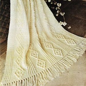 Beautiful Aran Look Crochet Afghan with Diamond Pattern, Vintage Crochet Pattern, PDF, Digital Download C543 image 1