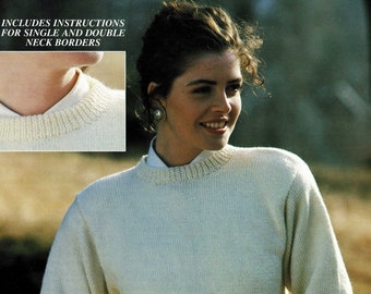 Ladies Classic Round Neck Sweater in 4 Different Yarns, Vintage Knitting Pattern, PDF, Digital Download - B511