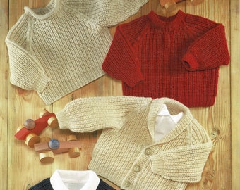 Babies, Toddlers and Childrens Classic Fishermans Rib Cardigans and Sweaters, Vintage Knitting Pattern, PDF, Digital Download - B223