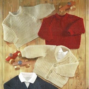 Babies, Toddlers and Childrens Classic Fishermans Rib Cardigans and Sweaters, Vintage Knitting Pattern, PDF, Digital Download - B223