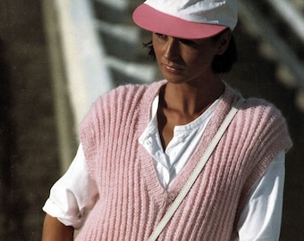 Ladies Easy Fitting Rib Patterned V-Neck Vest, Vintage Knitting Pattern, PDF, Digital Download - C415