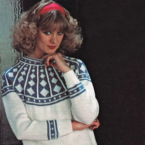 Ladies Fabulous Sweater with Diamond Pattern Fair Isle Yoke, Vintage Knitting Pattern, PDF, Digital Download - D553