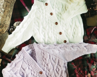 Babies, Toddlers and Childrens Aran Cardigans with Round or V Neck, Vintage Knitting Pattern, PDF, Digital Download - B494
