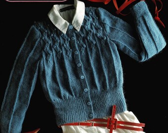Ladies Round Neck Cardigan with Decorative Yoke, Vintage Knitting Pattern, PDF, Digital Download - B858