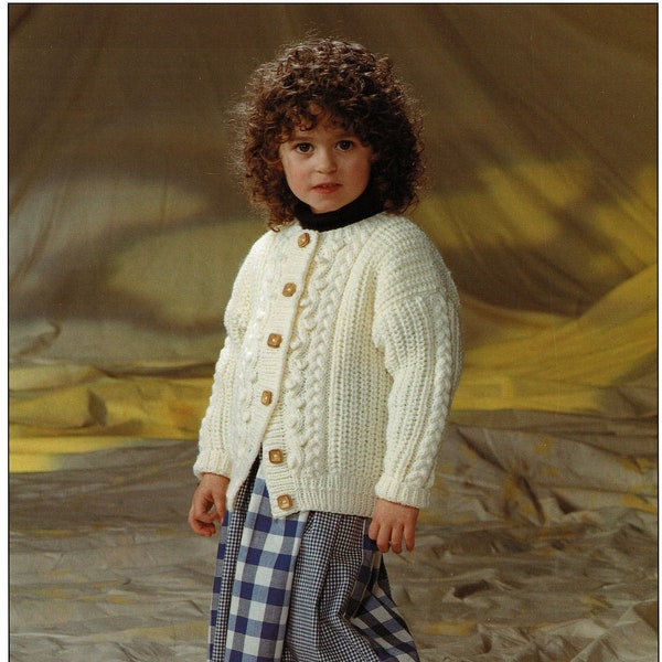 Toddlers and Childrens Classic Fishermans Rib and Cable Aran Cardigan, Vintage  Knitting Pattern, PDF, Digital Download - A411