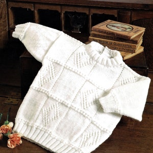 Baby-, småbarns- och barntröja med patchwork-look, vintage stickmönster, PDF, digital nedladdning - A493