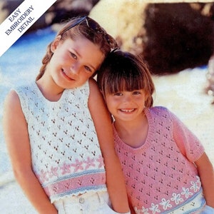 Girls Summer Top and Vest with Easy Embroidered Detail, Vintage Knitting Pattern, PDF, Digital Download - A764
