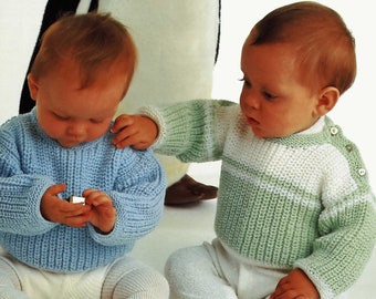 Babies and Toddlers Striped and Plain &quot;Easy Knit&quot;  Fishermans Rib Sweaters, Vintage Knitting Pattern, PDF, Digital Download - A609
