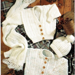 Babies, Toddlers and Childrens Cable Cardigans With Matching Hat And Scarf, Vintage Knitting Pattern, PDF, Digital Download - A562