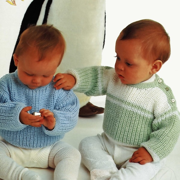 Babies and Toddlers Striped and Plain "Easy Knit"  Fishermans Rib Sweaters, Vintage Knitting Pattern, PDF, Digital Download - A609