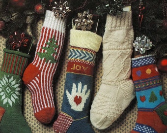 Vintage Christmas Stocking Knitting Pattern Retro Personalized 1940s Nostalgic Design Children Santa Trees PDF Instant Digital Download
